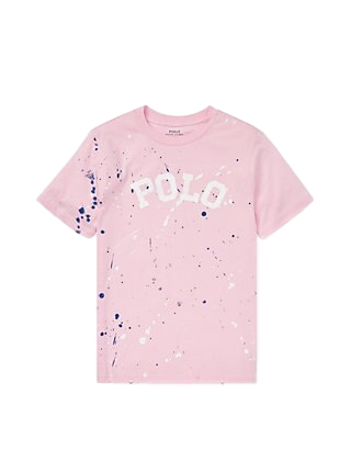 Polo by Ralph Lauren kids Round Neck T Shirt PINK PAINT SPLATTER "POLO" Ages 3