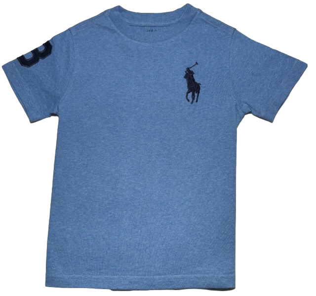 Polo by Ralph Lauren Plain Round Neck Short Sleeve T Shirt HEATHER BLUE NAVY BIG PONY Age 4 & 10/12