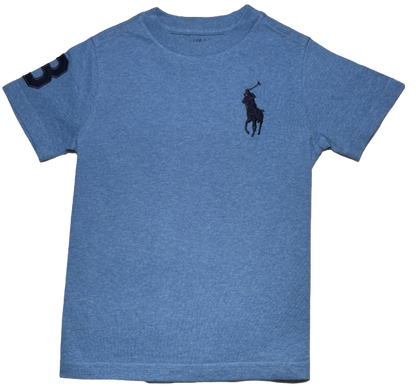 Polo by Ralph Lauren Plain Round Neck Short Sleeve T Shirt HEATHER BLUE NAVY BIG PONY Age 4 & 10/12