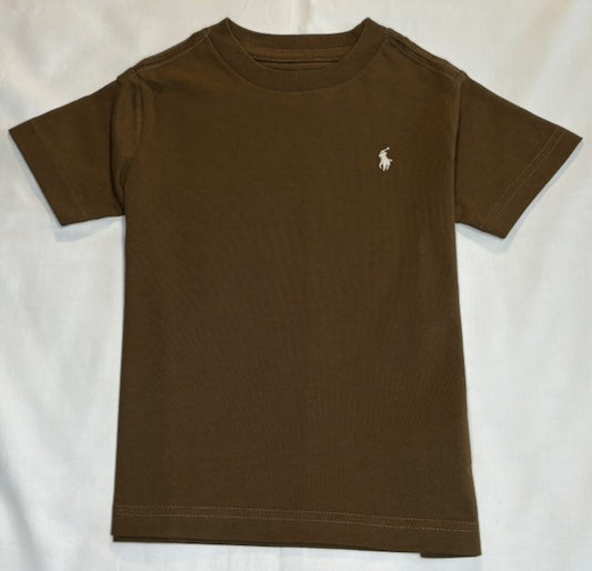 Polo by Ralph Lauren Plain Round Neck Short Sleeve T Shirt BROWN WHITE PONY Age 3, 4, 6 & 7