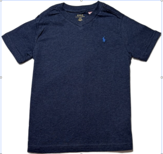 Polo by Ralph Lauren Plain V Neck Short Sleeve T Shirt  DARK HEATHER BLUE BLUE PONY Age 3, 4, 5, 6 & 7