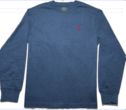 Polo by Ralph Lauren Plain Round Neck Long Sleeve T Shirt  DARK HEATHER BLUE RED PONY Age 10/12 & 14/16