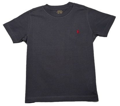 Polo by Ralph Lauren Plain Round Neck Short Sleeve T Shirt  DARK GREY RED PONY Age 4