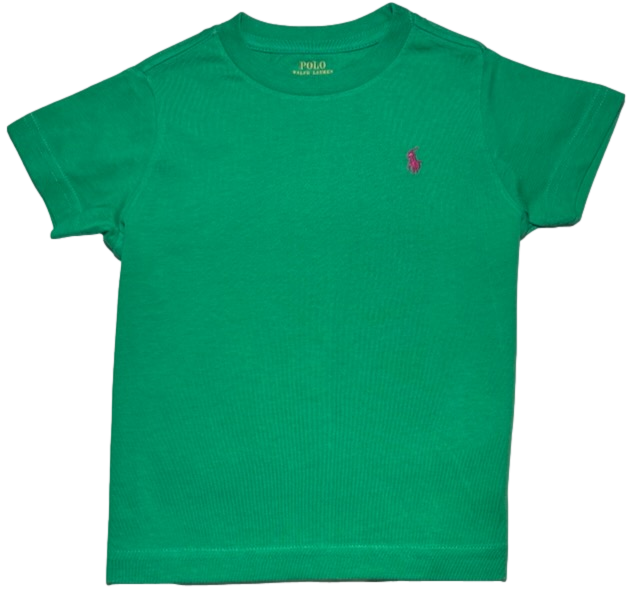 Polo by Ralph Lauren Plain Round Neck Short Sleeve T Shirt GREEN ORANGE PONY Age 4