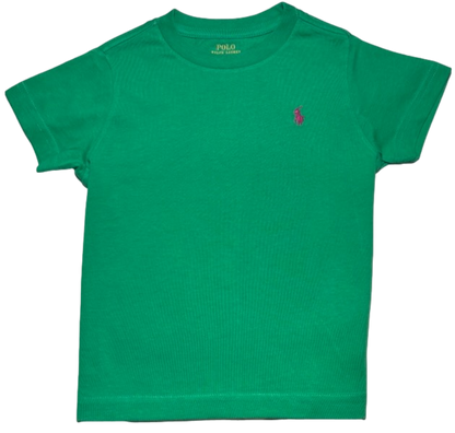 Polo by Ralph Lauren Plain Round Neck Short Sleeve T Shirt GREEN ORANGE PONY Age 4