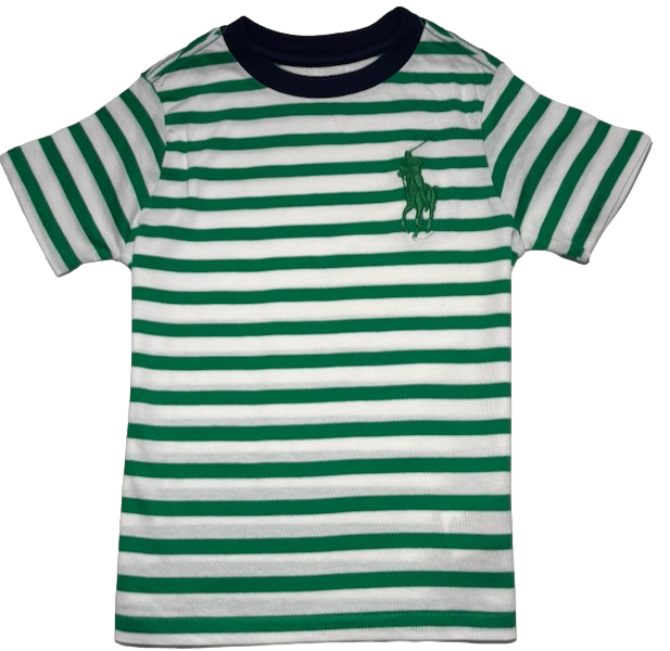 Polo by Ralph Lauren kids Round Neck T Shirt GREEN STRIPE GREEN  BIG PONY Ages 5, & 10/12