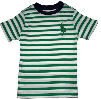 Polo by Ralph Lauren kids Round Neck T Shirt GREEN STRIPE GREEN  BIG PONY Ages 5, & 10/12