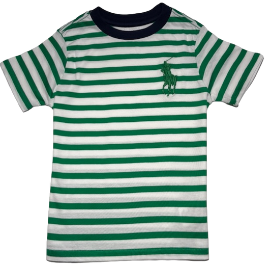 Polo by Ralph Lauren kids Round Neck T Shirt GREEN STRIPE GREEN  BIG PONY Ages 5, & 10/12