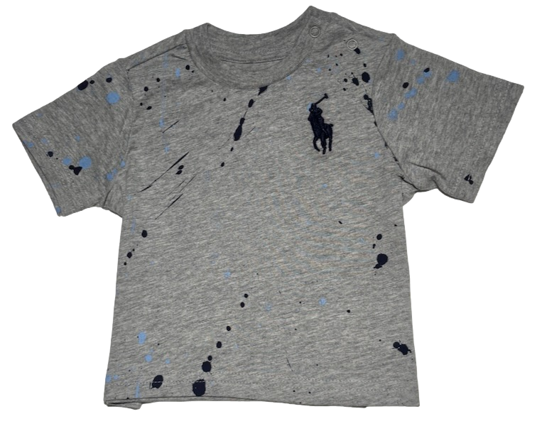 Polo by Ralph Lauren Plain Round Neck Short Sleeve T Shirt GREY PAINT SPLATTER NAVY BIG PONY  AGE 3m