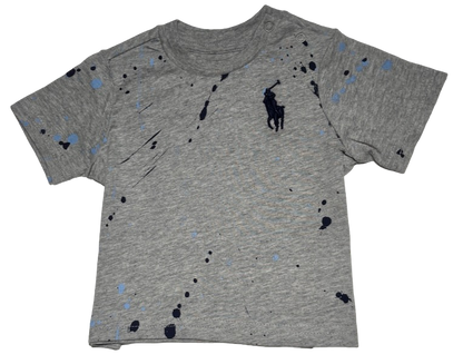 Polo by Ralph Lauren Plain Round Neck Short Sleeve T Shirt GREY PAINT SPLATTER NAVY BIG PONY  AGE 3m