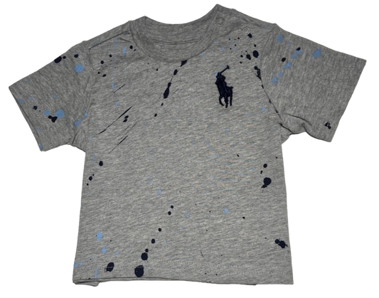 Polo by Ralph Lauren Plain Round Neck Short Sleeve T Shirt GREY PAINT SPLATTER NAVY BIG PONY  AGE 3m