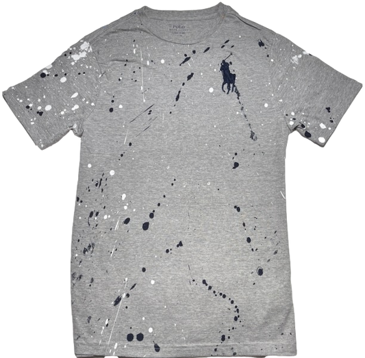 Polo by Ralph Lauren kids Round Neck T Shirt GREY WITH BIG PONY PAINT SPLATTER  Ages 14/16