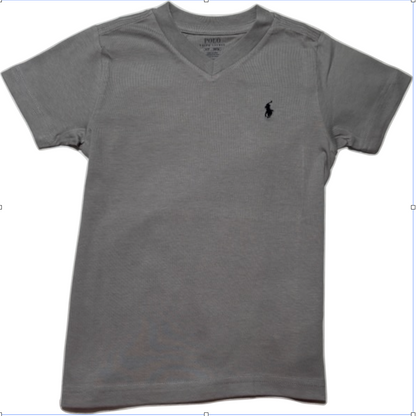 Polo by Ralph Lauren Plain V Neck Short Sleeve T Shirt  GREY NAVY PONY Age 3