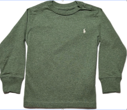 Polo by Ralph Lauren Plain Round Neck Long Sleeve T Shirt HEATHER GREEN WHITE PONY Age 2, 3 & 4