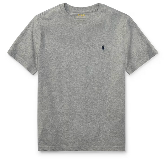 Polo by Ralph Lauren Plain Round Neck Short Sleeve T Shirt HEATHER GREY (NAVY PONY) Age 2,3, 4, 5, 6, 7, 8, 10/12, 14/16 & 18/20