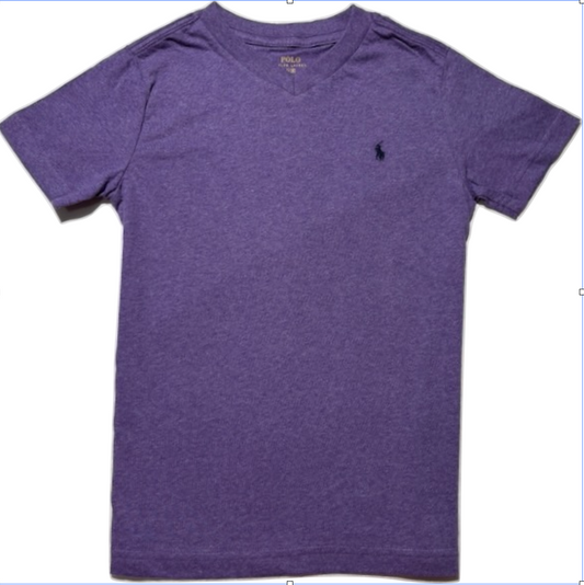 Polo by Ralph Lauren Plain V Neck Short Sleeve T Shirt  HEATHER PURPLE NAVY PONY Age 6