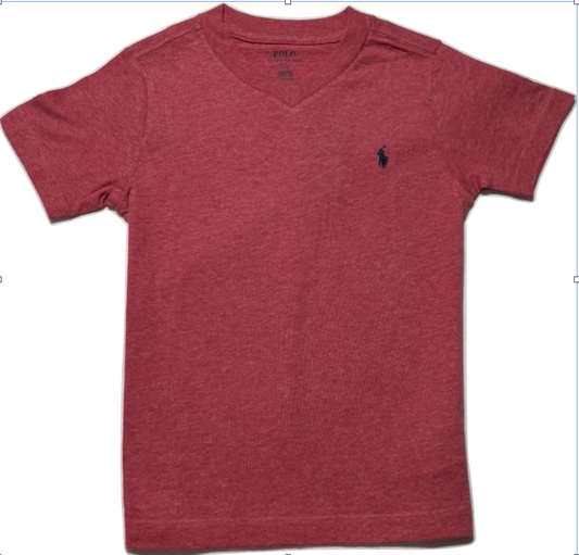 Polo by Ralph Lauren Plain V Neck Short Sleeve T Shirt  HEATHER RED NAVY PONY Age 4 , 7, 8 & 10/12