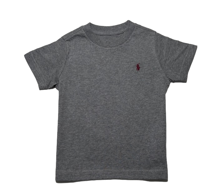 Polo by Ralph Lauren Plain Round Neck Short Sleeve T Shirt  HEATHER GREY MAROON PONY Age 2 & 10/12