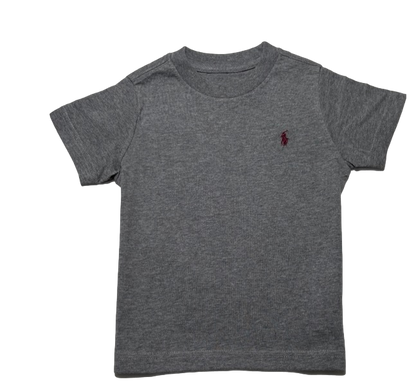 Polo by Ralph Lauren Plain Round Neck Short Sleeve T Shirt  HEATHER GREY MAROON PONY Age 2 & 10/12