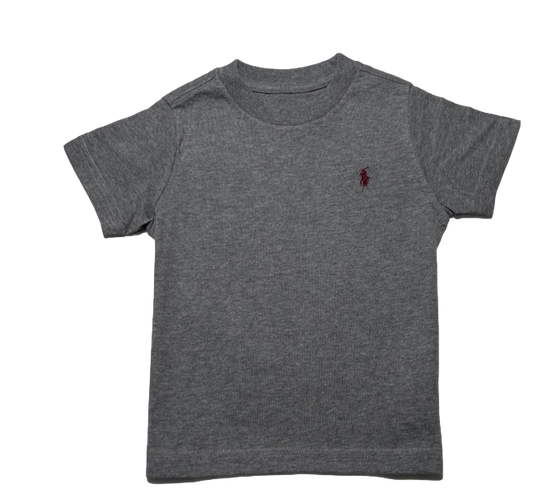 Polo by Ralph Lauren Plain Round Neck Short Sleeve T Shirt  HEATHER GREY MAROON PONY Age 2 & 10/12