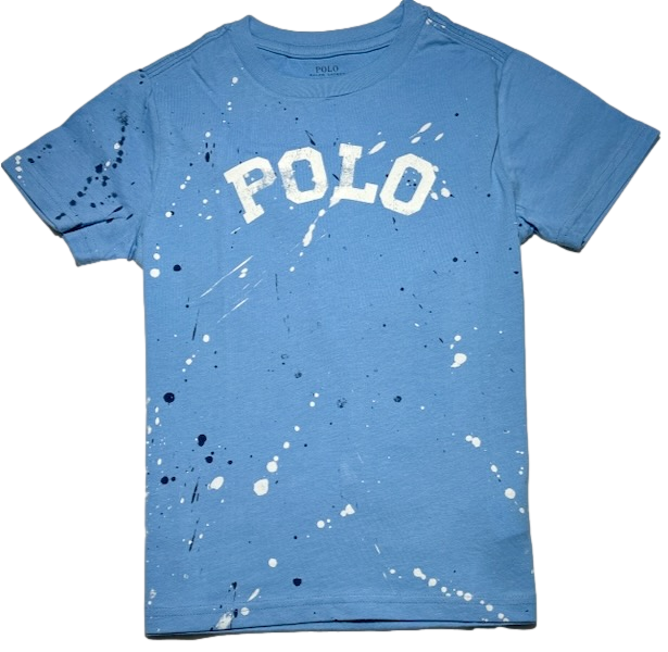 Polo by Ralph Lauren kids Round Neck T Shirt BLUE PAINT SPLATTER "POLO" Ages 7