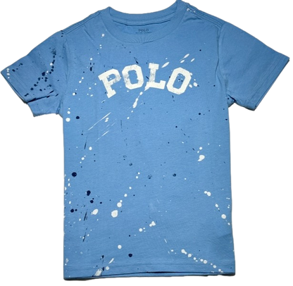 Polo by Ralph Lauren kids Round Neck T Shirt BLUE PAINT SPLATTER "POLO" Ages 7