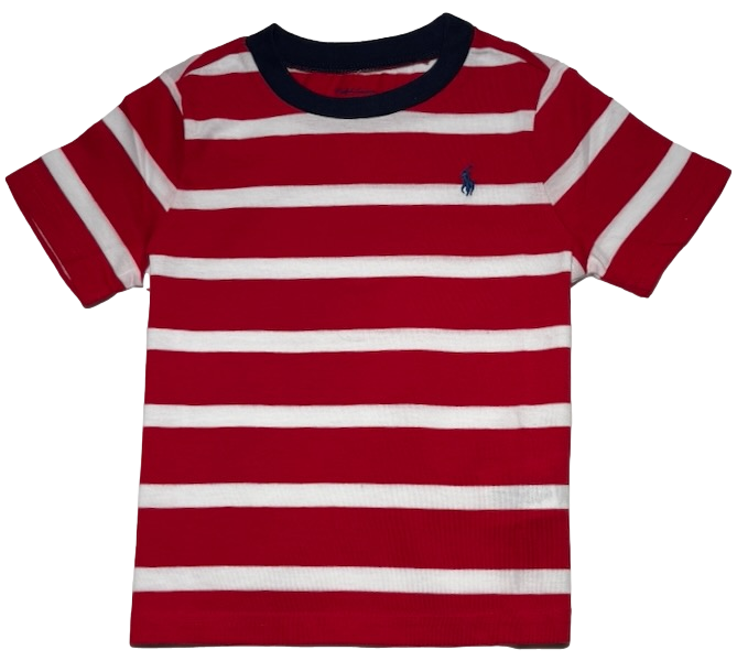 Polo by Ralph Lauren Plain Round Neck Short Sleeve T Shirt RED STRIPE NAVY PONY  Age 9m to 24m