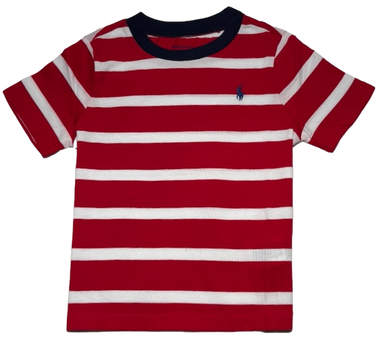 Polo by Ralph Lauren Plain Round Neck Short Sleeve T Shirt RED STRIPE NAVY PONY  Age 9m to 24m