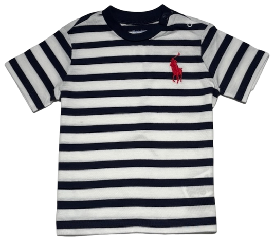 Polo by Ralph Lauren Plain Round Neck Short Sleeve T Shirt NAVY STRIPE RED BIG PONY PONY  Age 6m to 24m