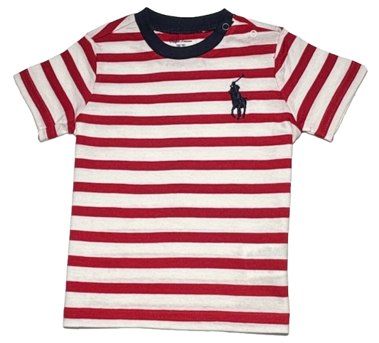 Polo by Ralph Lauren Plain Round Neck Short Sleeve T Shirt RED STRIPE NAVY BIG PONY  Age 3m & 9m