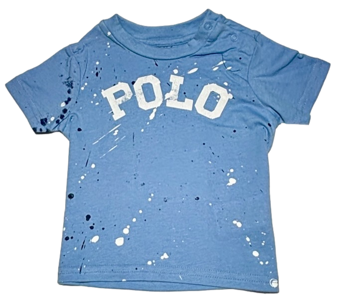 Polo by Ralph Lauren Plain Round Neck Short Sleeve T Shirt BLUE PAINT SPLATTER "POLO"  Age 3m & 6m