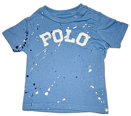 Polo by Ralph Lauren Plain Round Neck Short Sleeve T Shirt BLUE PAINT SPLATTER "POLO"  Age 3m & 6m