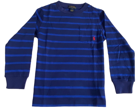 Polo by Ralph Lauren Plain Round Neck Long Sleeve T Shirt  BLUE & BLACK STRIPE  RED PONY Age 5