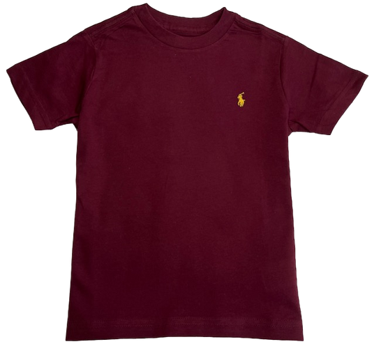 Polo by Ralph Lauren Plain Round Neck Short Sleeve T Shirt  MAROON YELLOW PONY Age 7 & 18/20