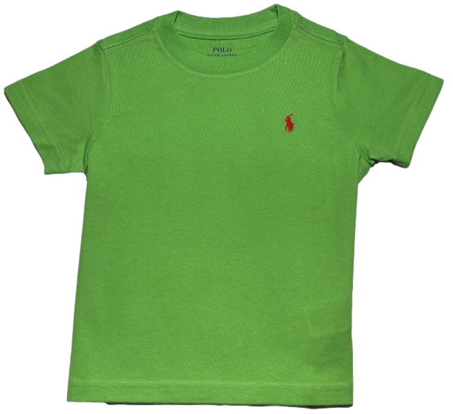 Polo by Ralph Lauren Plain Round Neck Short Sleeve T Shirt LIME GREEN ORANGE PONY Age 2, 4, 5 & 7