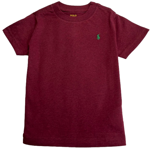 Polo by Ralph Lauren Plain Round Neck Short Sleeve T Shirt  MAROON GREEN PONY Age 2, 6, 7 & 8