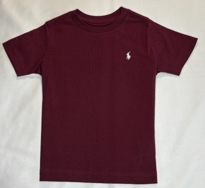 Polo by Ralph Lauren Plain Round Neck Short Sleeve T Shirt MAROON WHITE PONY Age 2 & 7