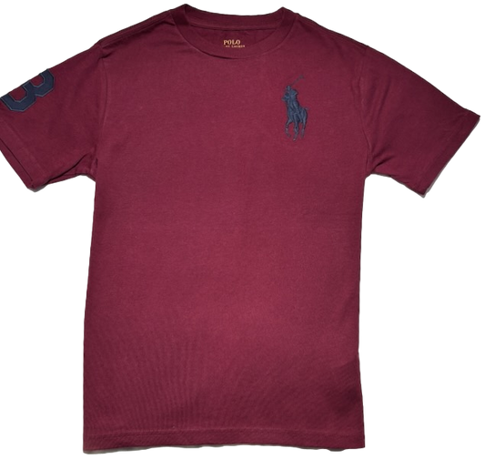 Polo by Ralph Lauren Plain Round Neck Short Sleeve T Shirt MAROON BLACK BIG PONY Age 10/12