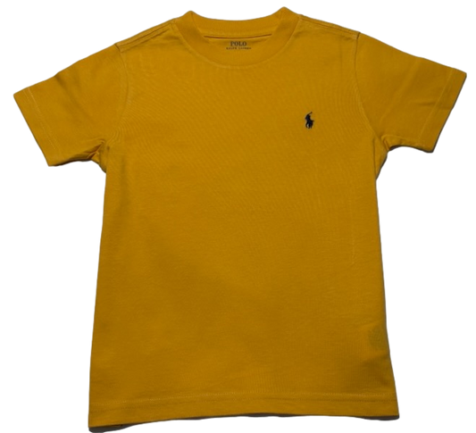 Polo by Ralph Lauren Plain Round Neck Short Sleeve T Shirt  MUSTARD NAVY PONY Age 4