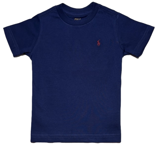 Polo by Ralph Lauren Plain Round Neck Short Sleeve T Shirt NAVY MAROON PONY Age 2, 3 & 10/12