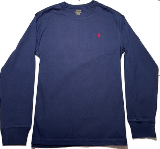 Polo by Ralph Lauren Plain Round Neck Long Sleeve T Shirt NAVY RED PONY Age 14/16