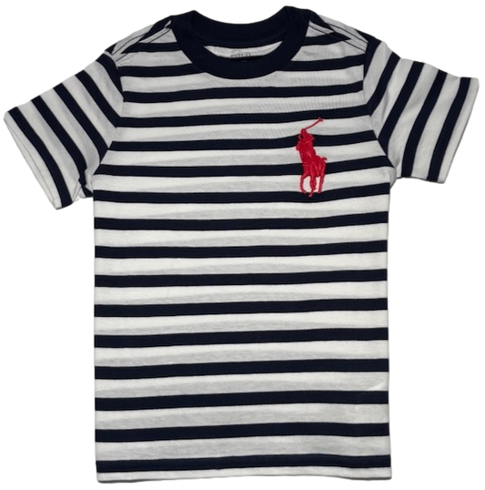 Polo by Ralph Lauren kids Round Neck T Shirt NAVY STRIPE BIG PONY Ages 2 to 10