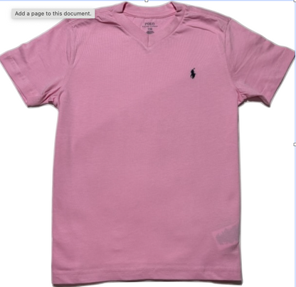 Polo by Ralph Lauren Plain V Neck Short Sleeve T Shirt  PINK NAVY PONY Age 7