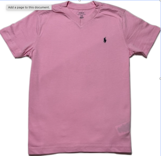 Polo by Ralph Lauren Plain V Neck Short Sleeve T Shirt  PINK NAVY PONY Age 7