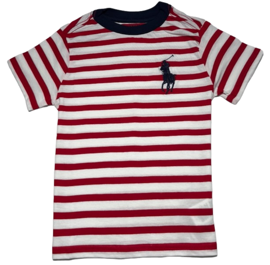 Polo by Ralph Lauren kids Round Neck T Shirt RED STRIPE BIG PONY Ages 2 to 10