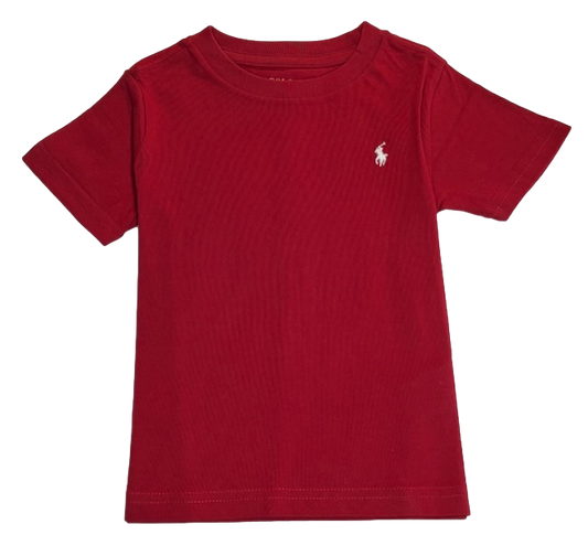 Polo by Ralph Lauren Plain Round Neck Short Sleeve T Shirt RED WHITE PONY Age 2 & 4