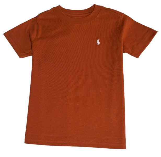 Polo by Ralph Lauren Plain Round Neck Short Sleeve T Shirt RUST WHITE PONY Age 2 & 6