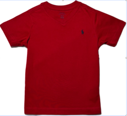 Polo by Ralph Lauren Plain V Neck Short Sleeve T Shirt  SCARLET NAVY PONY Age 3