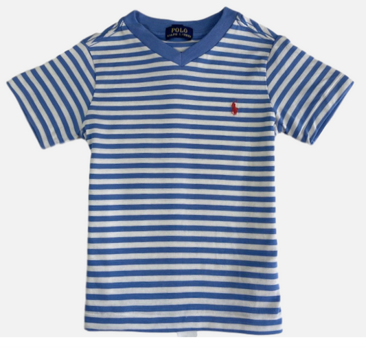 Polo by Ralph Lauren kids V Neck T Shirt BLUE / WHITE STRIPE  Ages 6 & 18/20