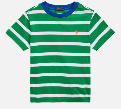 Polo by Ralph Lauren kids Round Neck T Shirt GREEN STRIPE  WITH ORANGE PONY Ages 14/16